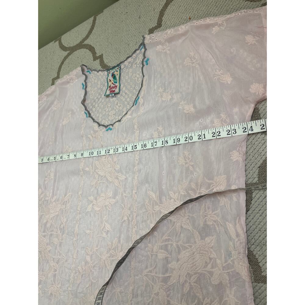 Johnny Was Lillian blouse pink sheer fabric, floral embroidery, eyelet, size XS - Picture 7 of 12